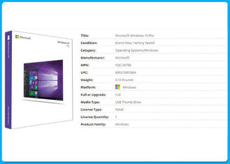 Λιανικό πακέτο Microsoft Windows 10 USB υπέρ κλειδί cOem λογισμικού/εξηντατετράμπιτη ενεργοποίηση COA/αδειών on-line